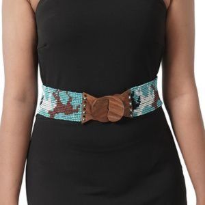 Running Horse Handcrafted Beaded Belt With Wooden Buckle